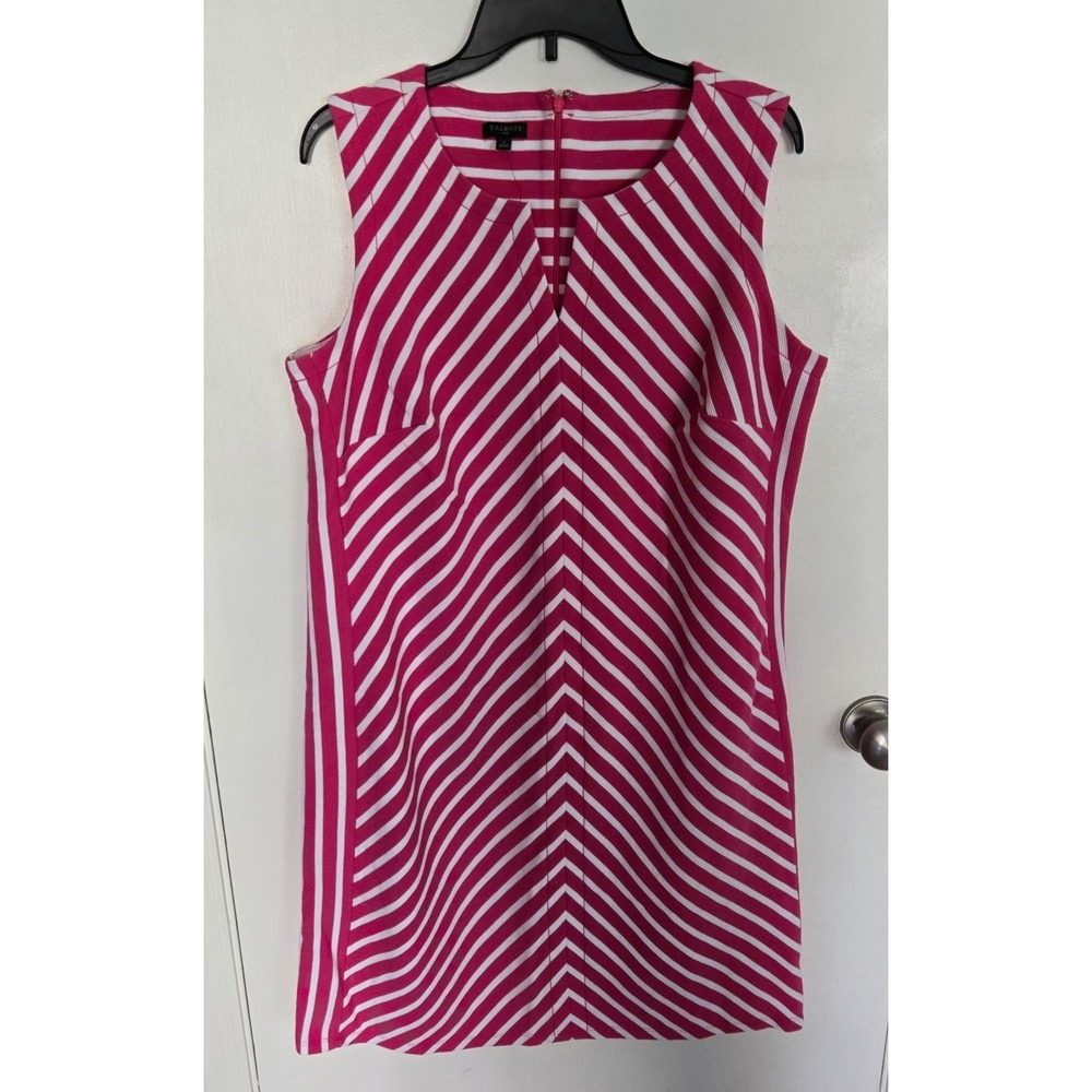 Talbots Plus Size X Pink White Striped Chevron Shift Dress Sleeveless Pique NEW
